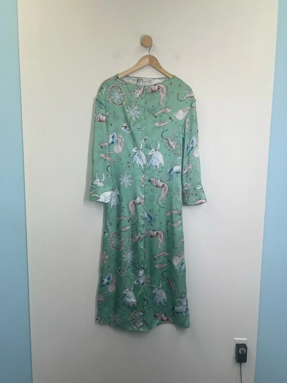 Zara - NWT Limited Edition Zodiac Mint Green Long Sleeve Midi Dress Size XS - Picture 7 of 12